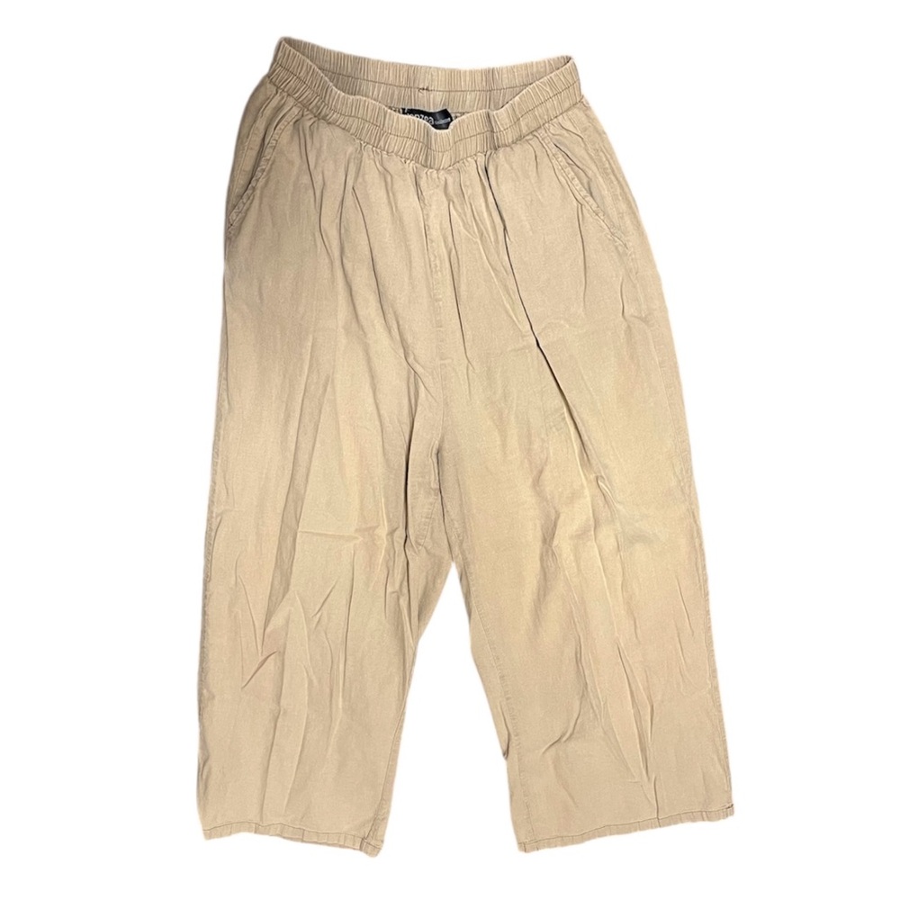 Beige Linen Wide Leg Pants